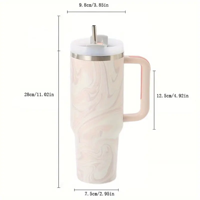 كاسة ستانلس ستيل المعزوله (Stanley) حجم 900مل لون مزخرف زهري فاتح