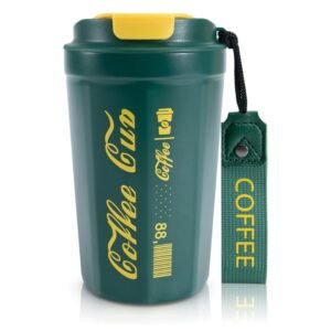 كاسة ستانلس مع غطاء حجم 350 مل لون أخضر غامق