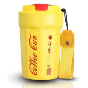 كاسة ستانلس مع غطاء حجم 350 مل لون أصفر