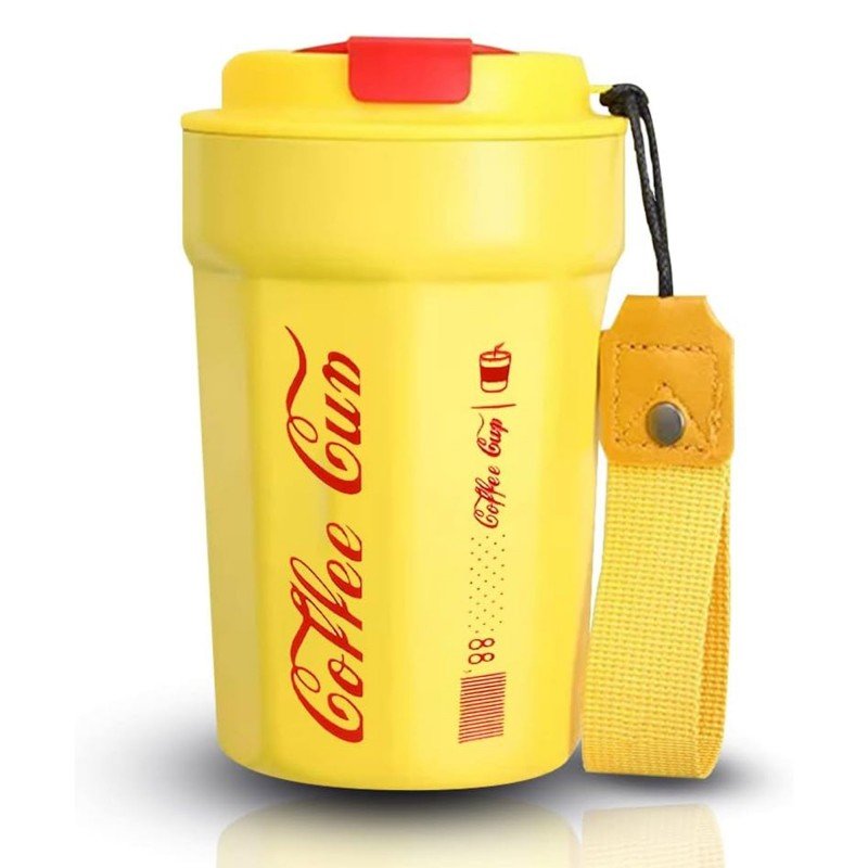 كاسة ستانلس مع غطاء حجم 350 مل لون أصفر