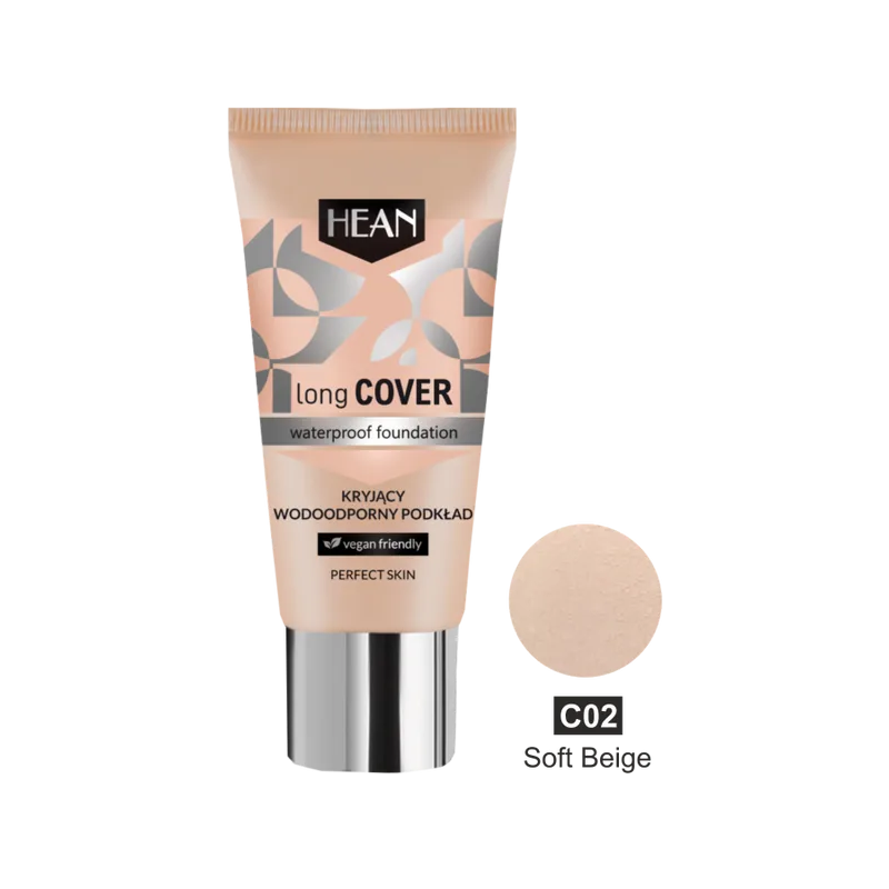 كريم أساس سائل من هين درجة C02 حجم 30مل-Hean Podkład Long Cover Podkład C02 Soft Beige