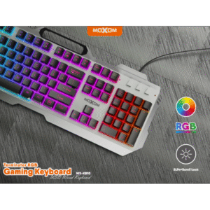 كيبورد العاب KB10 موكسوم اضاءة RGB (مفاتيح كاملة 104) زر FN، (كابل 1.45M) - MOXOM MX-KB10 Gaming Mouse Keyboard Suspension RGB Light Gaming Keyboard