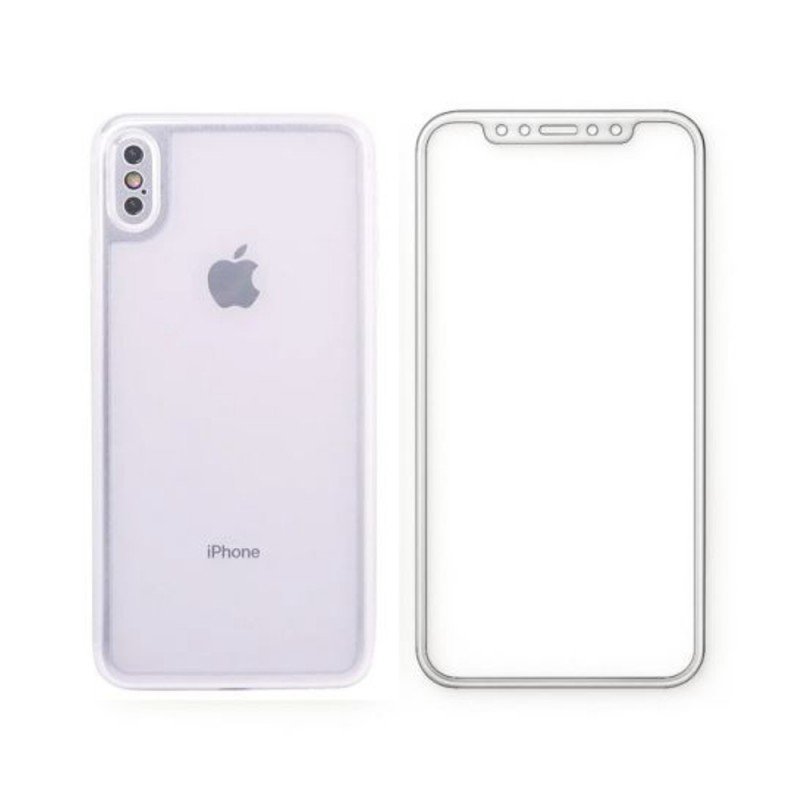 لزقة شاشة مع ظهر لايفون X/XS - لون أبيض وفضي