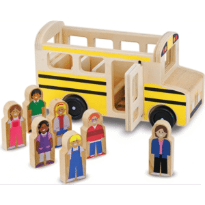 لعب الحافلة المدرسية الخشبي مع 7 مجسمات