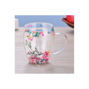 مج دبل كلاس مزدوج الجدران ورد ملون سعة 350 مل