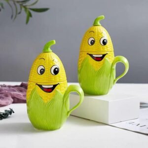 مج (كوب ) مع غطاء لون أصفر بتصميم ذرة