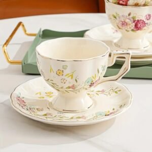 مج مع صحن بتصميم ورود