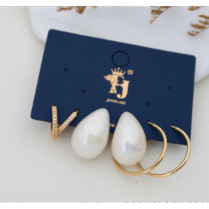 مجموعة أقراط حلقات دائرية وحلق لولو حجم وسط لون ذهبي