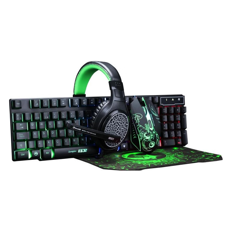 مجموعة الألعاب MARVO204-CM باللون الأسود الفاخرة تتضمن: لوحة مفاتيح، ماوس + وسادة، سماعة رأس