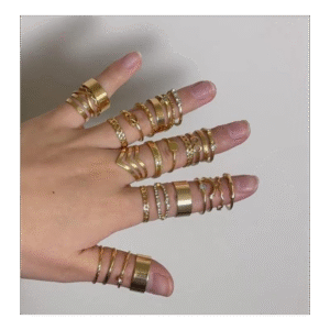 مجموعة من خاتم ذهبي رقيق من سبائك الزنك