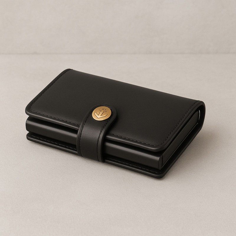 محفظة بطاقات صراف آلي جلد للجنسين لون أسود