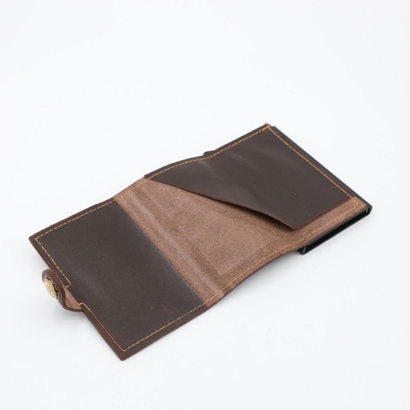 محفظة بطاقات صراف آلي جلد للجنسين لون بني محروق - Image 4