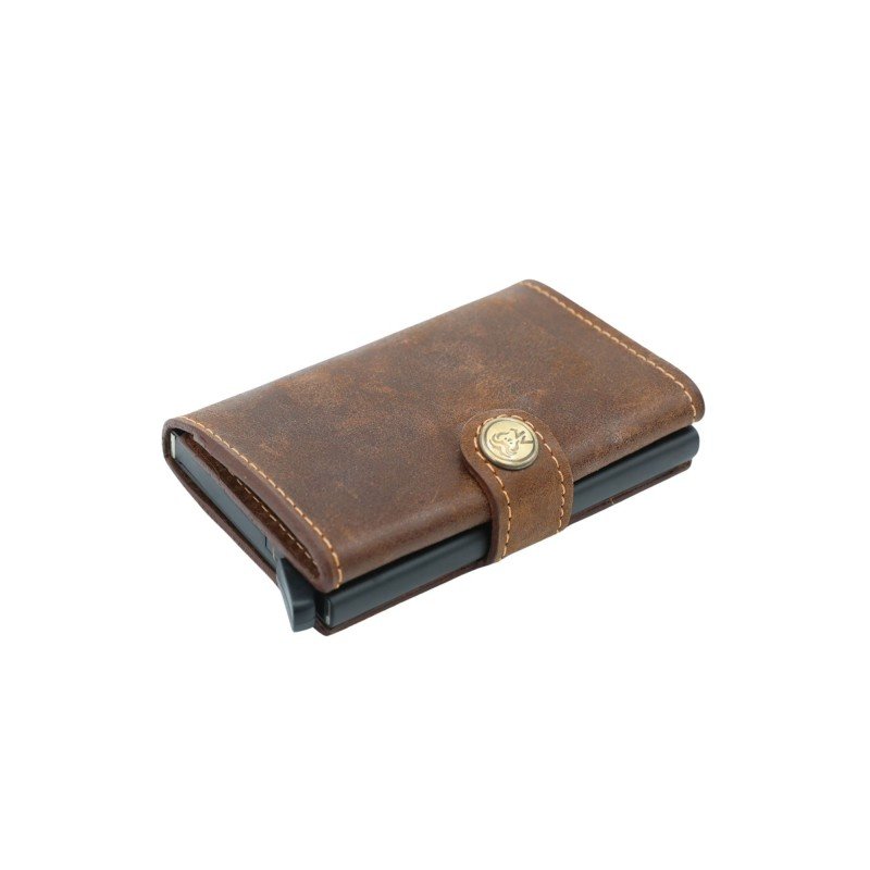 محفظة بطاقات صراف آلي جلد للجنسين لون بني محروق - Image 2