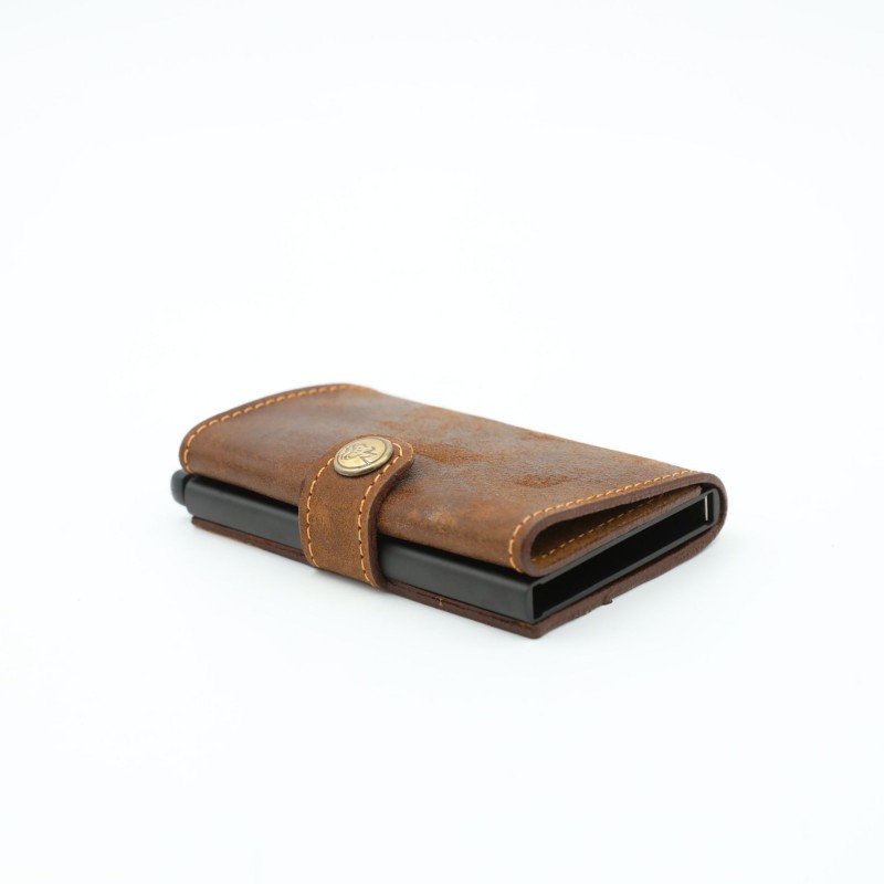 محفظة بطاقات صراف آلي جلد للجنسين لون بني محروق - Image 3