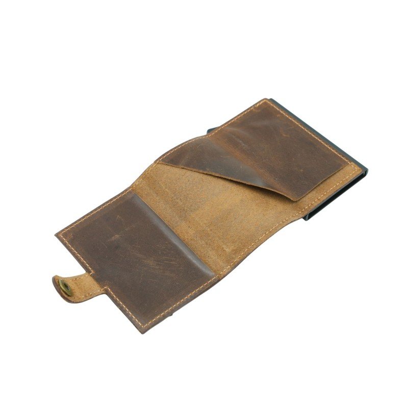 محفظة بطاقات صراف آلي جلد للجنسين لون بني محروق - Image 4