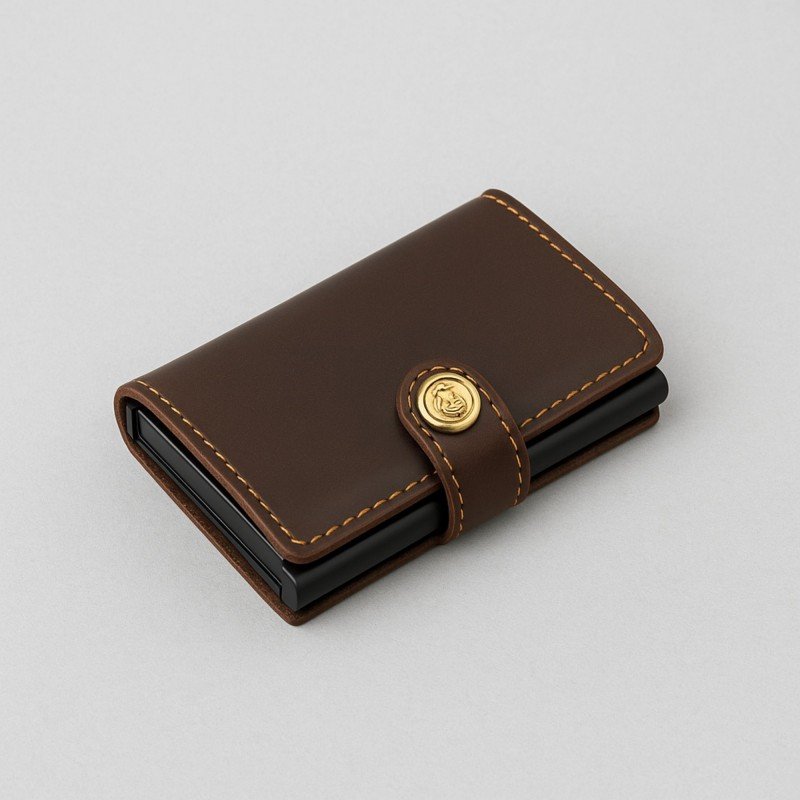 محفظة بطاقات صراف آلي جلد للجنسين لون بني محروق