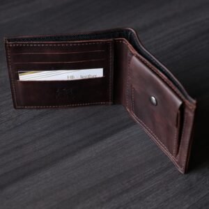 محفظة جلد طبيعي للرجال لون بني غامق