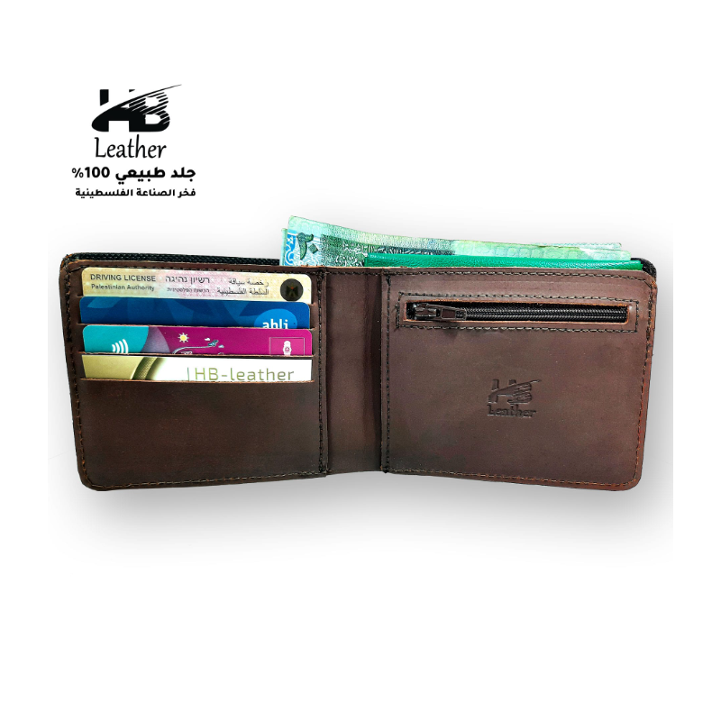 محفظة شبابيه جلد طبيعي لون بني