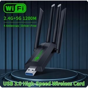محول USB 3.0 واي فاي للكمبيوتر الشخصي - 4 أنتينات ، جهاز استقبال لاسلكي ، ثنائي النطاق - سرعة النفاذية  Mbps1200- ثنائي النطاق GHz & 5GHz - ماركة ICANING