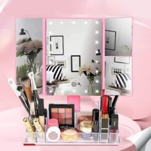 مرآة بيد مع منظم مكياج اطار لون سكني