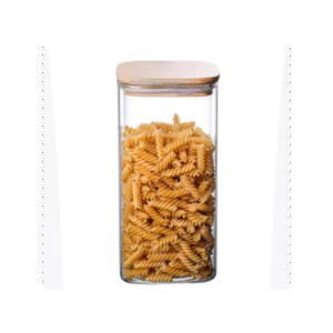 مطربان زجاج شبه مربع غطاء بامبو قطر 8سم وارتفاع 15.5 سم