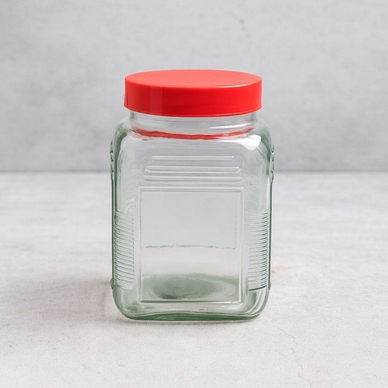 مرتبان زجاج غطاء بلاستيك محكم الاغلاق حجم 1.5 لتر