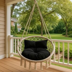 مرجيحة تعليق مع فرش لون أبيض وأسود