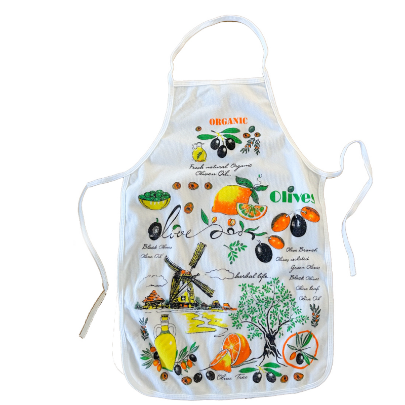 مريول مطبخ قماشي بتصميم رسوم فواكهة لون أبيض