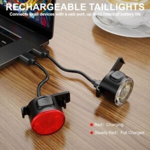 مصابيح خلفية وأمامية تعمل بالشحن للدراجات  MTB مقاوم للماء - حجم صغير - عدد 2 ضوء أحمر وأبيض