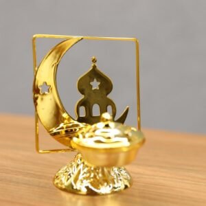 مبخرة معدنية دائرية قطر 9 سم بتصميم اهلا رمضان لون ذهبي