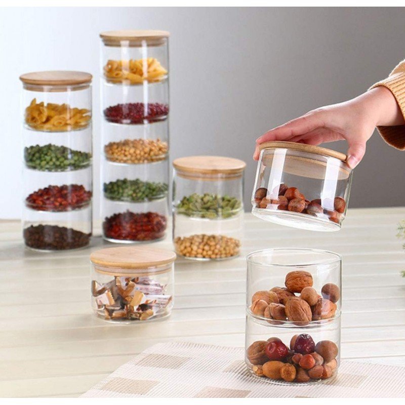 مضيفة 3 طبقات زجاج بغطاء بامبو