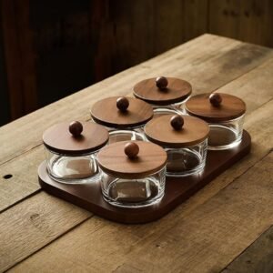 مضيفة سداسية زجاج وخشب