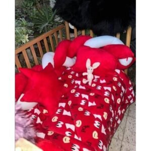 مفرش بيبي جدايل مخمل للأطفال (6 قطع) لون أحمر وأبيض