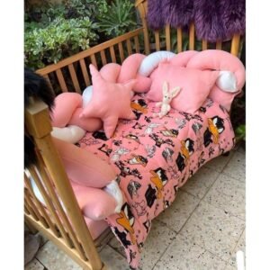 مفرش بيبي جدايل مخمل للأطفال (6 قطع) لون زهري وأبيض