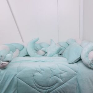 مفرش بيبي جدايل مخمل للأطفال (6 قطع) لون فيروزي فاتح وأبيض