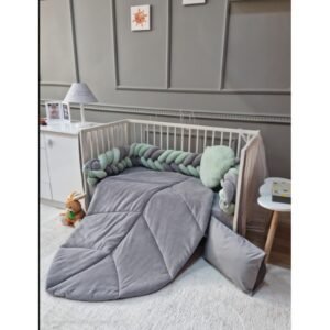 مفرش جدلة مخمل ورقة زيتي مع سكني