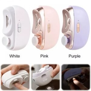 مقص أظافر كهربائي 2 في 1 مع مبرد لون زهري