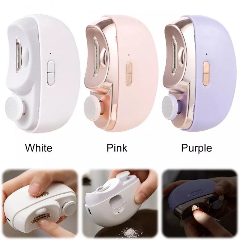 مقص أظافر كهربائي 2 في 1 مع مبرد لون زهري