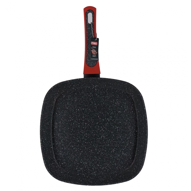 مقلى بايركس Pyrex بتصميم مربع حجم 28×28 سم لون اسود واحمر