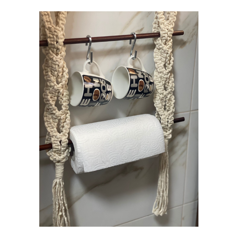 مكرمية تعليق ورق حمام و مناشف صناعة يدوية لون أبيض - Image 3