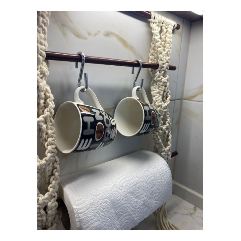 مكرمية تعليق ورق حمام و مناشف صناعة يدوية لون أبيض - Image 4