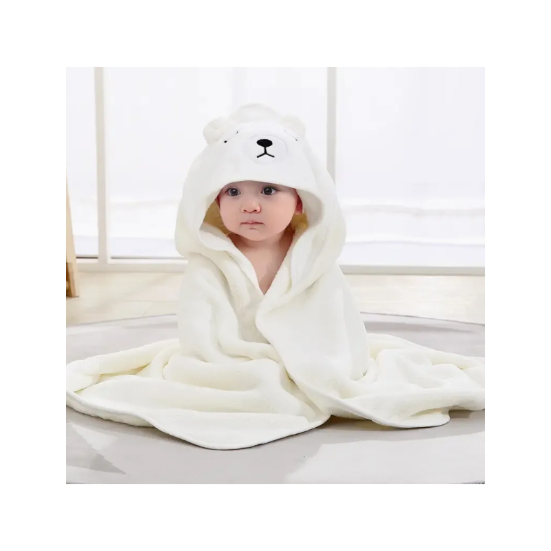 منشفة بغطاء راس للاطفال حجم 80×80 سم لون أبيض