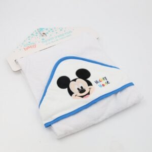 منشفة للإستحمام للأطفال لون أبيض مع غطاء للشعر لون أزرق