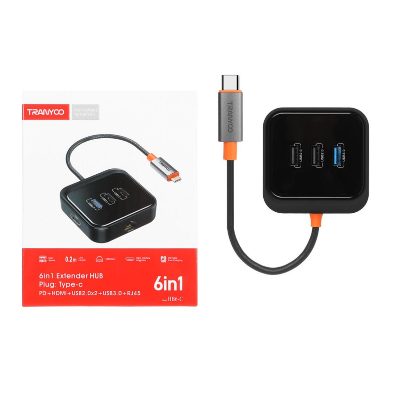 موزع منافذ Type-C من Tranyoo موديل HB6-C (6 في 1) HUB