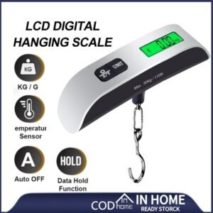 ميزان الكتروني رقمي محمول بشاشة LCD، يتحمل حتى 50 كجم، لقياس وزن الاغراض بدقة أثناء السفر بسهولة.