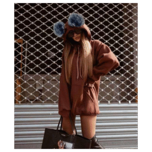 هودي فوتر بأكمام طويلة للنساء لون بني