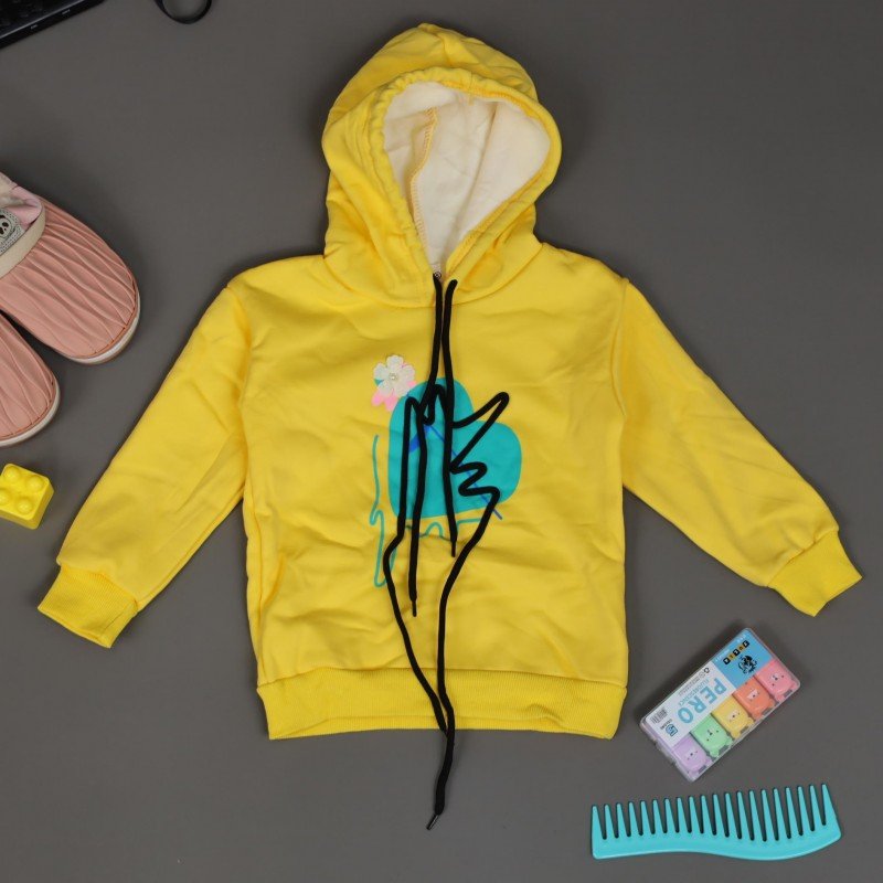 هودي مبطن للأطفال لون أصفر