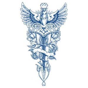 ورقة وملصق تاتو الكتف بشكل السيف والأجنحة شبه دائم مقاوم للماء حجم 18×11 سم