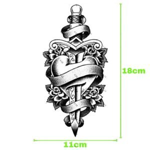 ورقة وملصق تاتو الكتف بشكل السيف والقلب شبه دائم مقاوم للماء حجم 18×11 سم