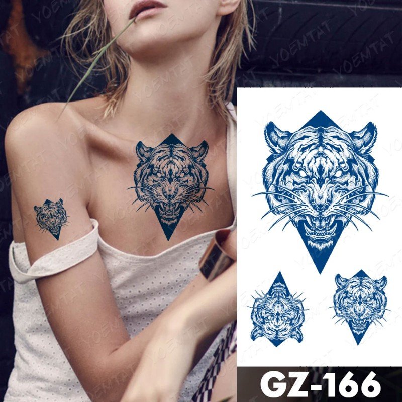 ورقة وملصق تاتو الكتف بشكل وجه النمر شبه دائم مقاوم للماء حجم 18×11 سم